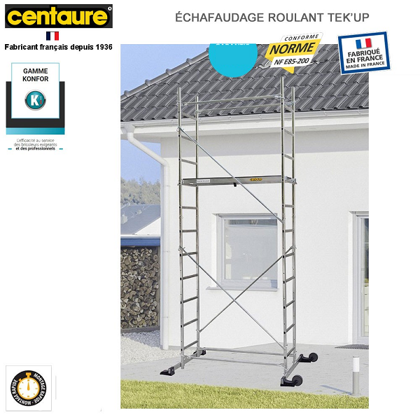 Structure Échafaudage Aluminium , Montage Sans Outils , Hauteur de travail max : 4,55 m