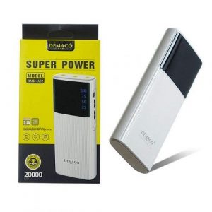 Power Bank DEMACO- 20000 mAH -Avec Afficheur – 2 Sorties USB – Blanc Power Bank DEMACO- 20000 mAH -Avec Afficheur – 2 Sorties USB – Blanc