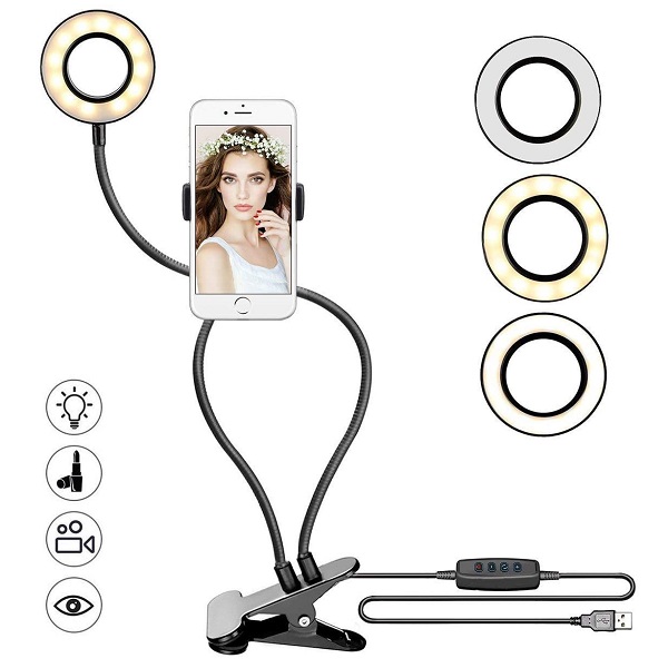 Support Téléphone Avec Eclairage Pour Live Direct Et Selfies