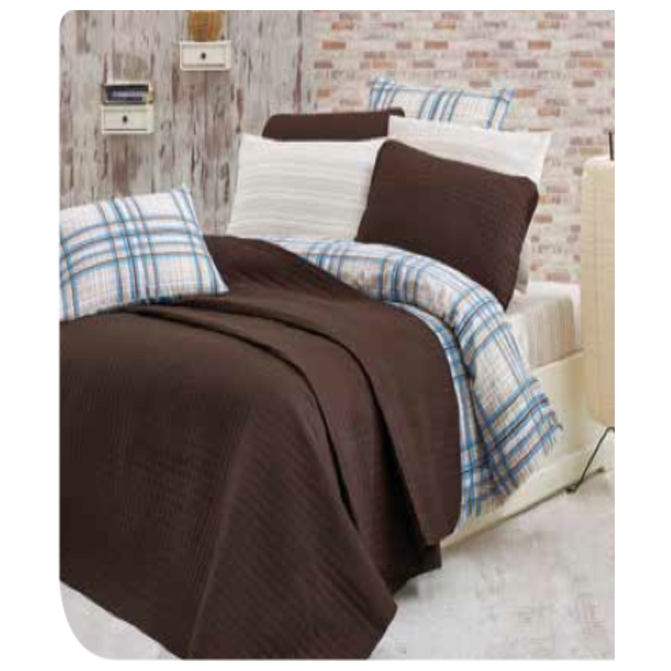 Parure De Lit 7 Pièces Avec Plaide Marron