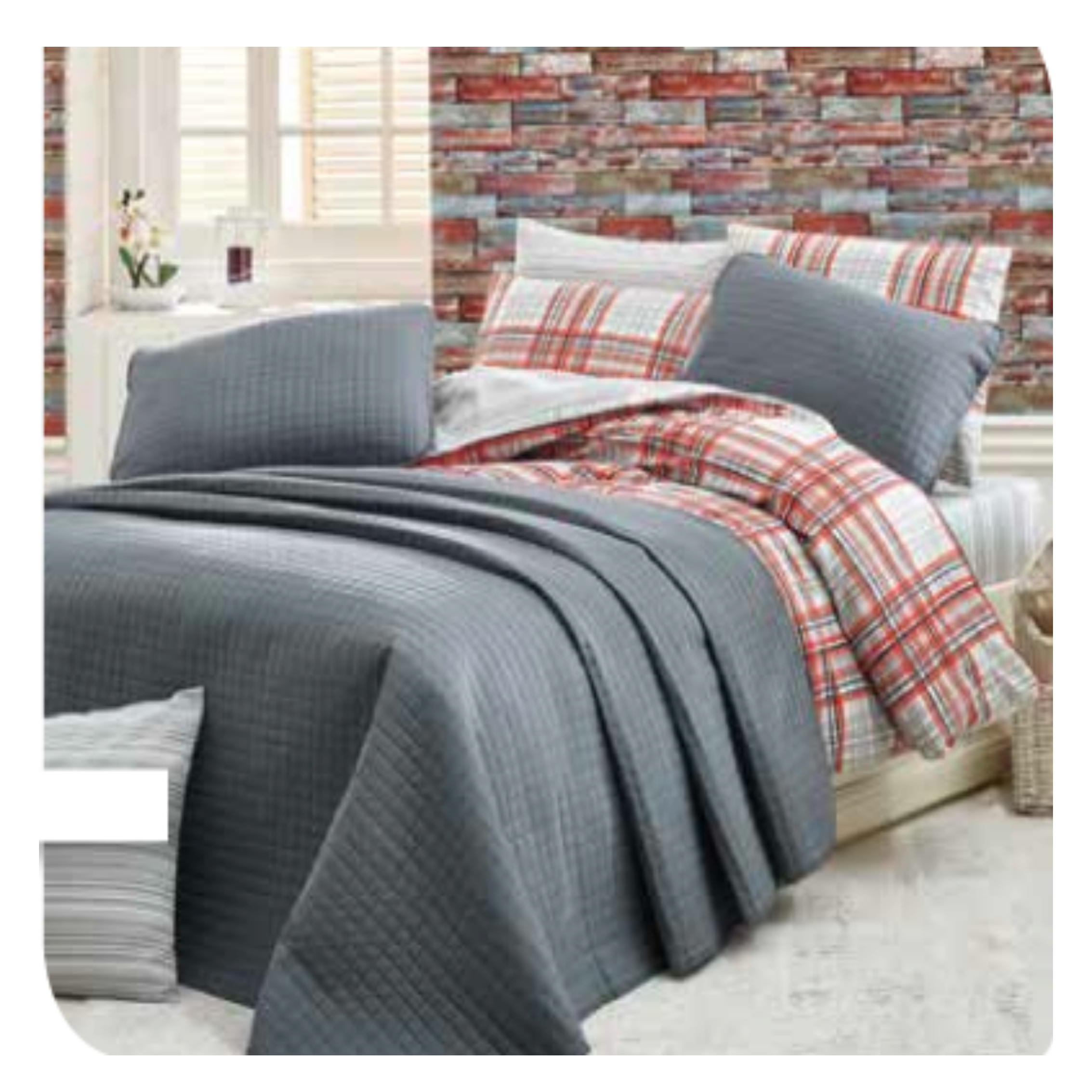 Parure De Lit 7 Pièces Avec Plaide Gris