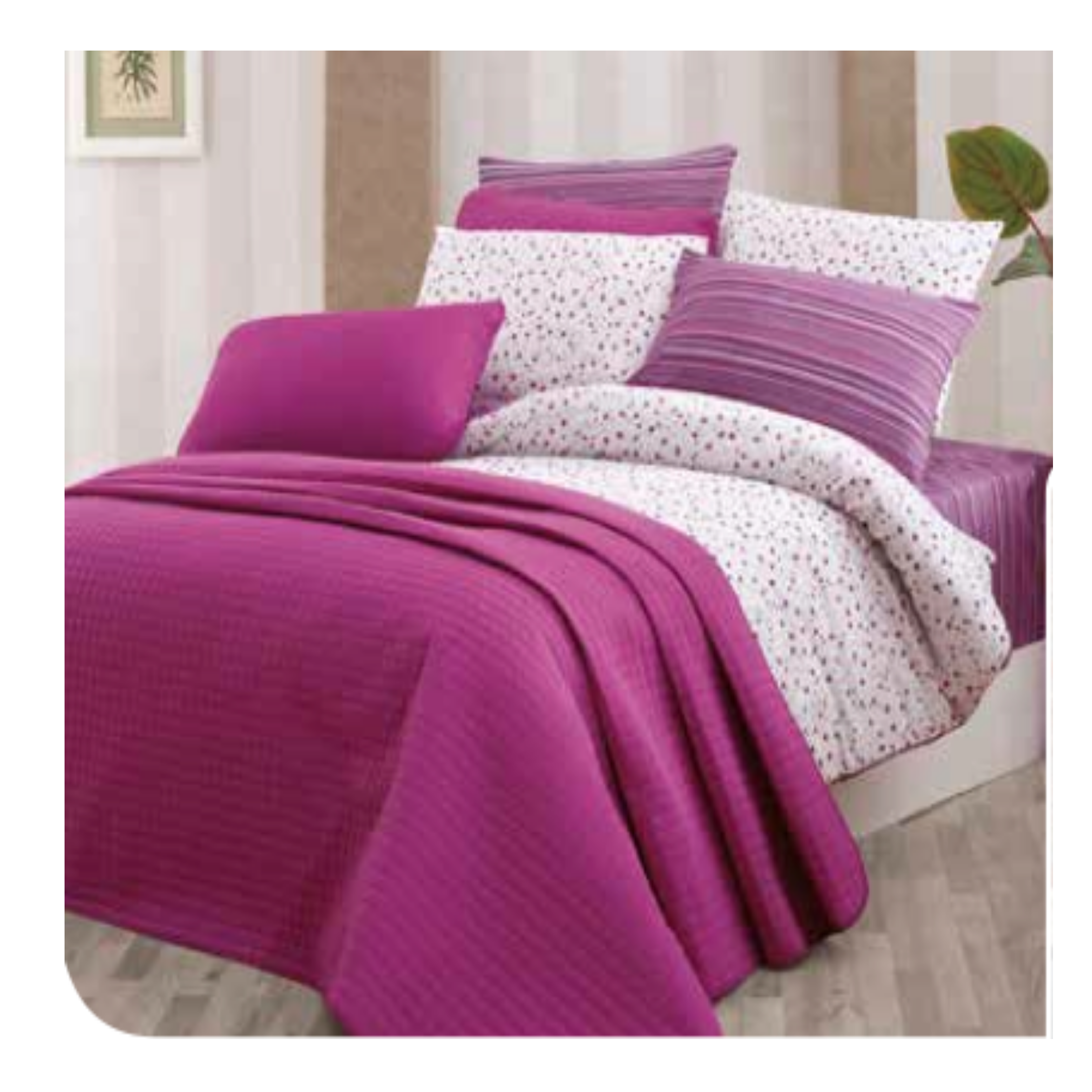 Parure De Lit 7 Pièces Avec Plaide Rose