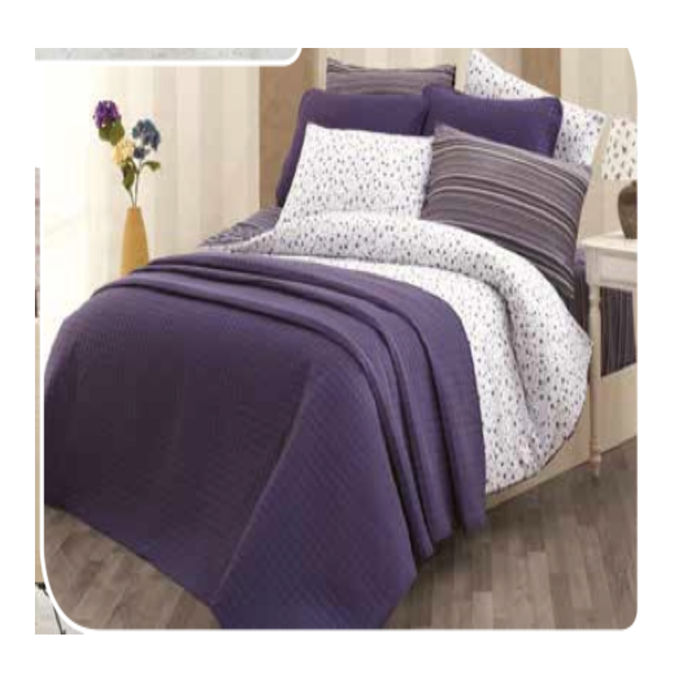 Parure De Lit 7 Pièces Avec Plaide Mauve