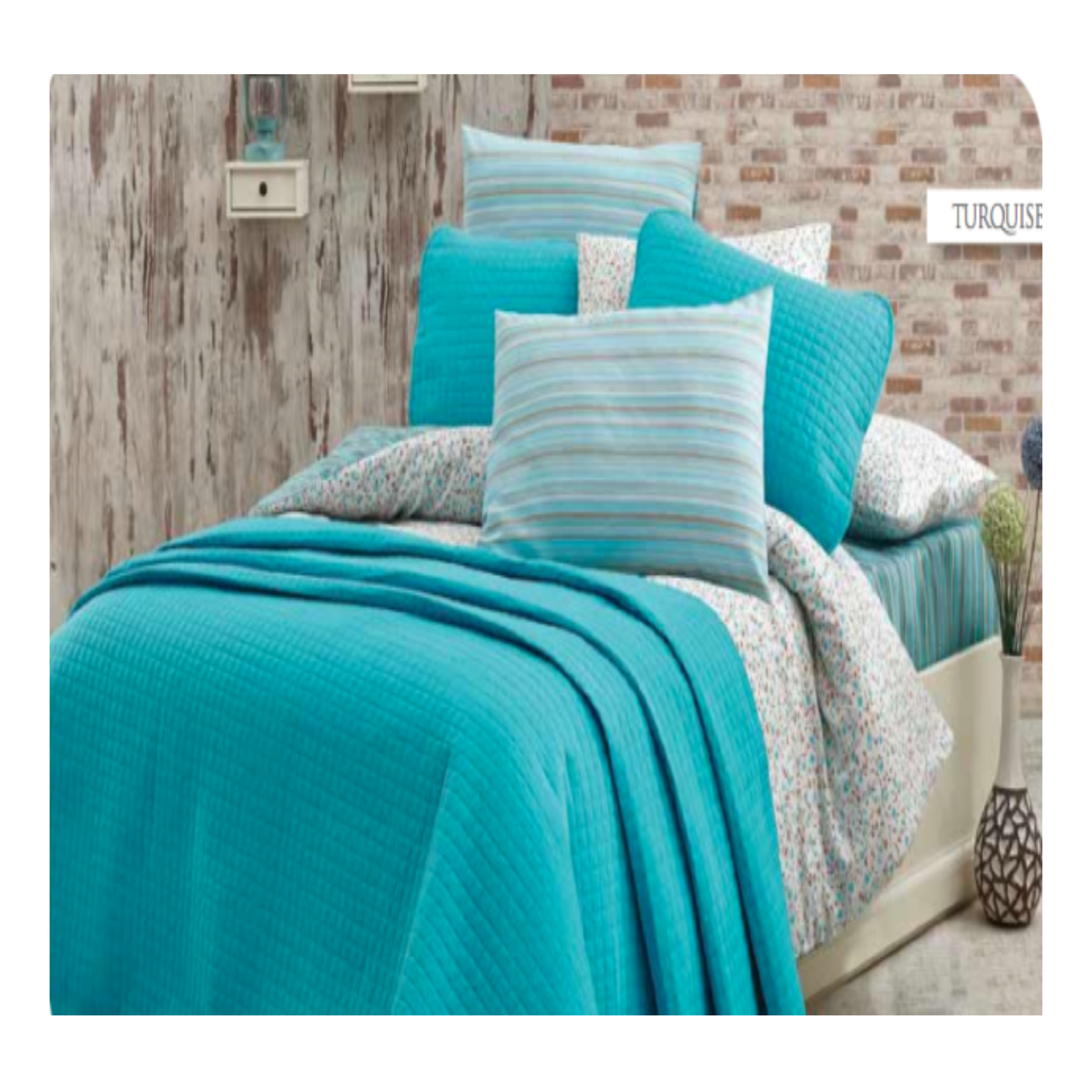 Parure De Lit 7 Pièces Avec Plaide Turquoise